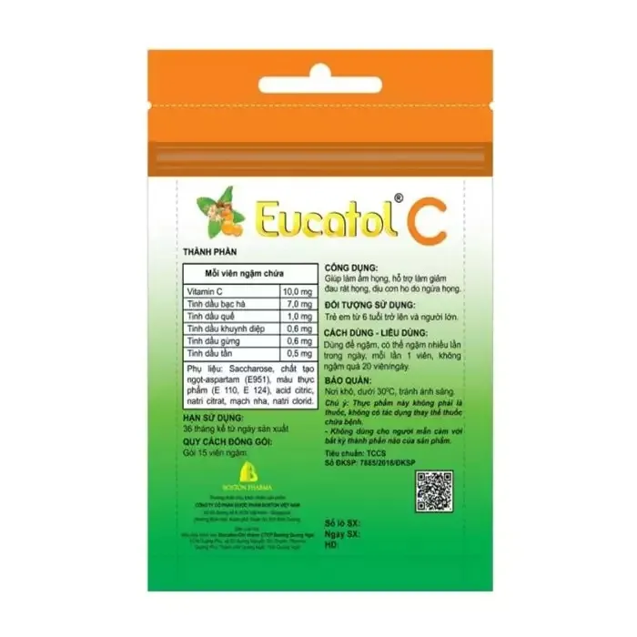 Kẹo ngậm Eucatol C làm dịu cơn ho, bổ phế, làm ấm đường hô hấp (Gói 15 viên) 2
