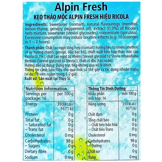 Kẹo ngậm không đường Ricola Alpin Fresh hỗ trợ thông cổ, mát họng, giảm ho (40g) 3