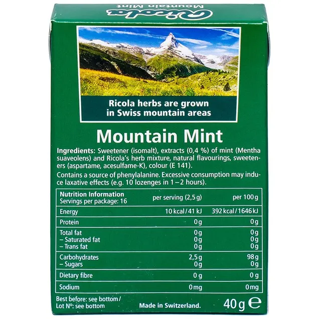 Kẹo ngậm không đường Ricola Mountain Mint giúp thông cổ, giảm ho (40g) 3