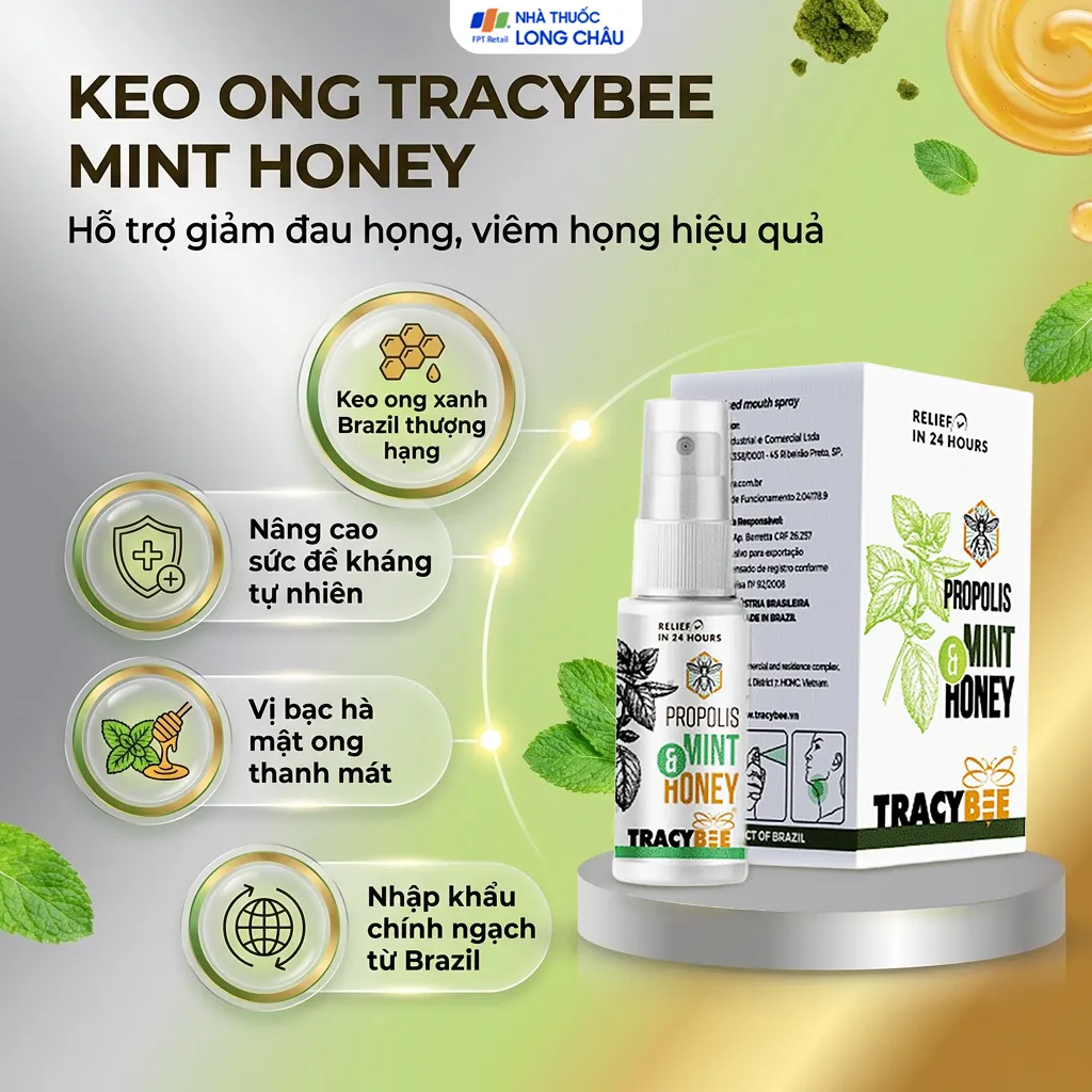 KEO ONG GIÚP GIẢM VIÊM HỌNG TRACYBEE PROPOLIS MINTHONEY 30ML 2