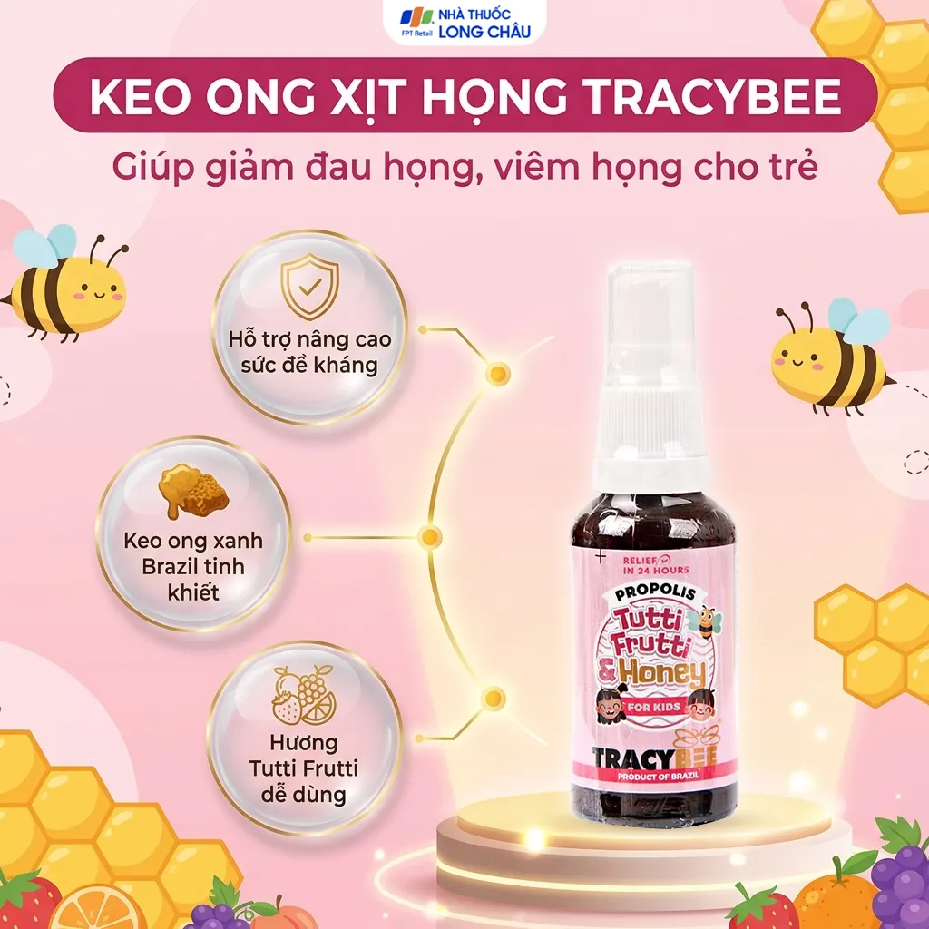 KEO ONG GIÚP GIẢM VIÊM HỌNG TRACYBEE PROPOLIS TUTTI FRUTTI HONEY FOR KIDS 30ML 2