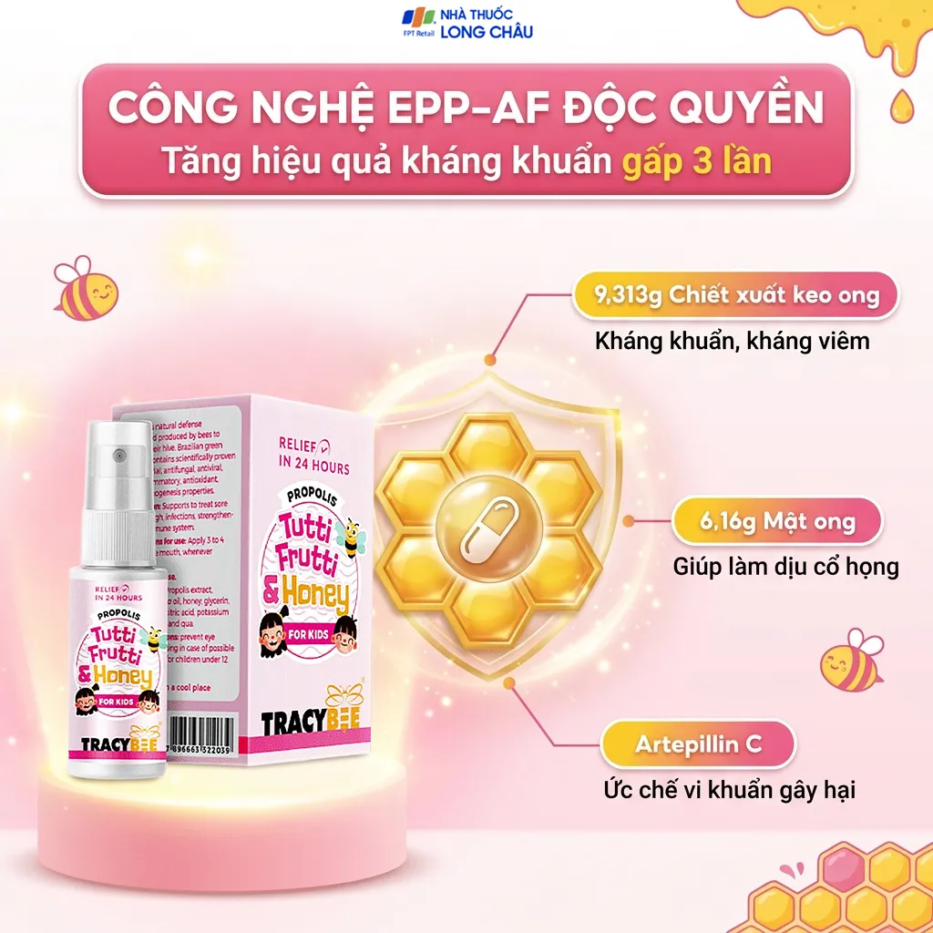 KEO ONG GIÚP GIẢM VIÊM HỌNG TRACYBEE PROPOLIS TUTTI FRUTTI HONEY FOR KIDS 30ML 3