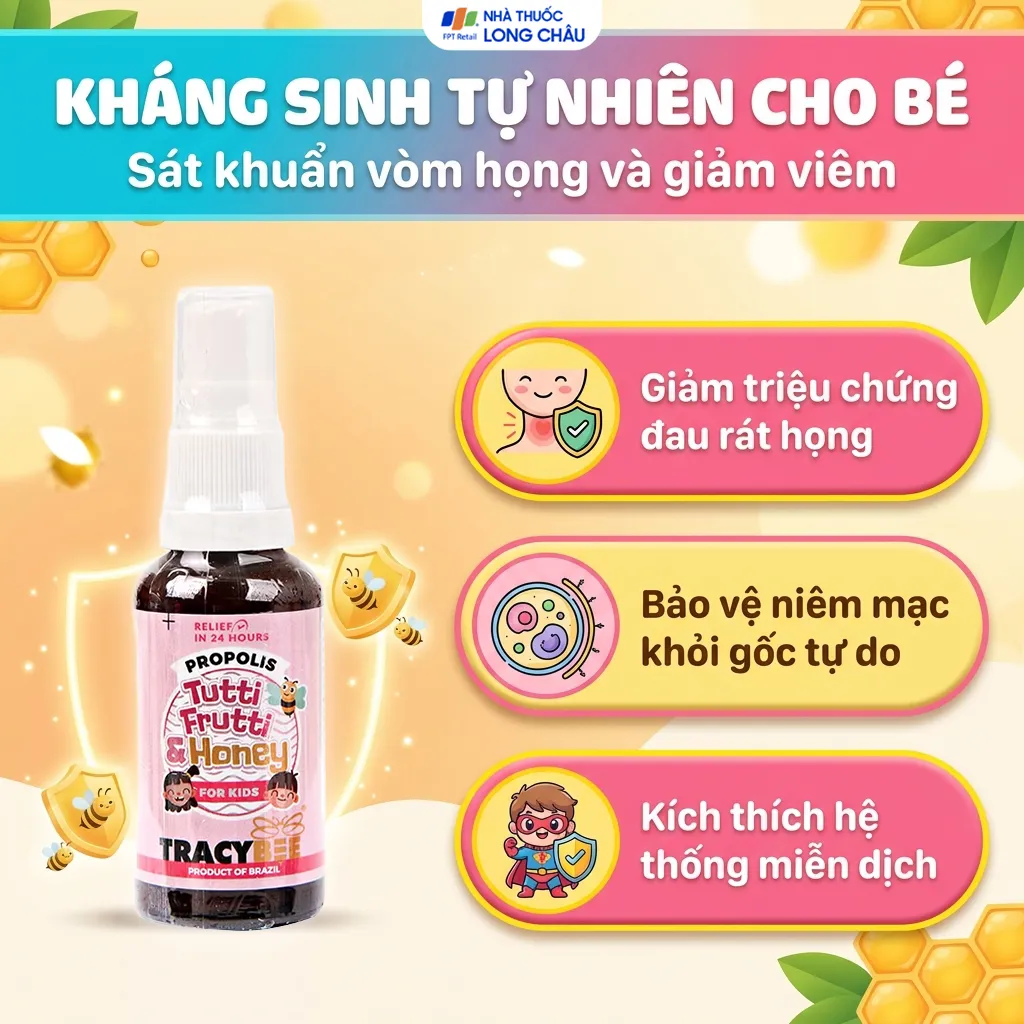 KEO ONG GIÚP GIẢM VIÊM HỌNG TRACYBEE PROPOLIS TUTTI FRUTTI HONEY FOR KIDS 30ML 4