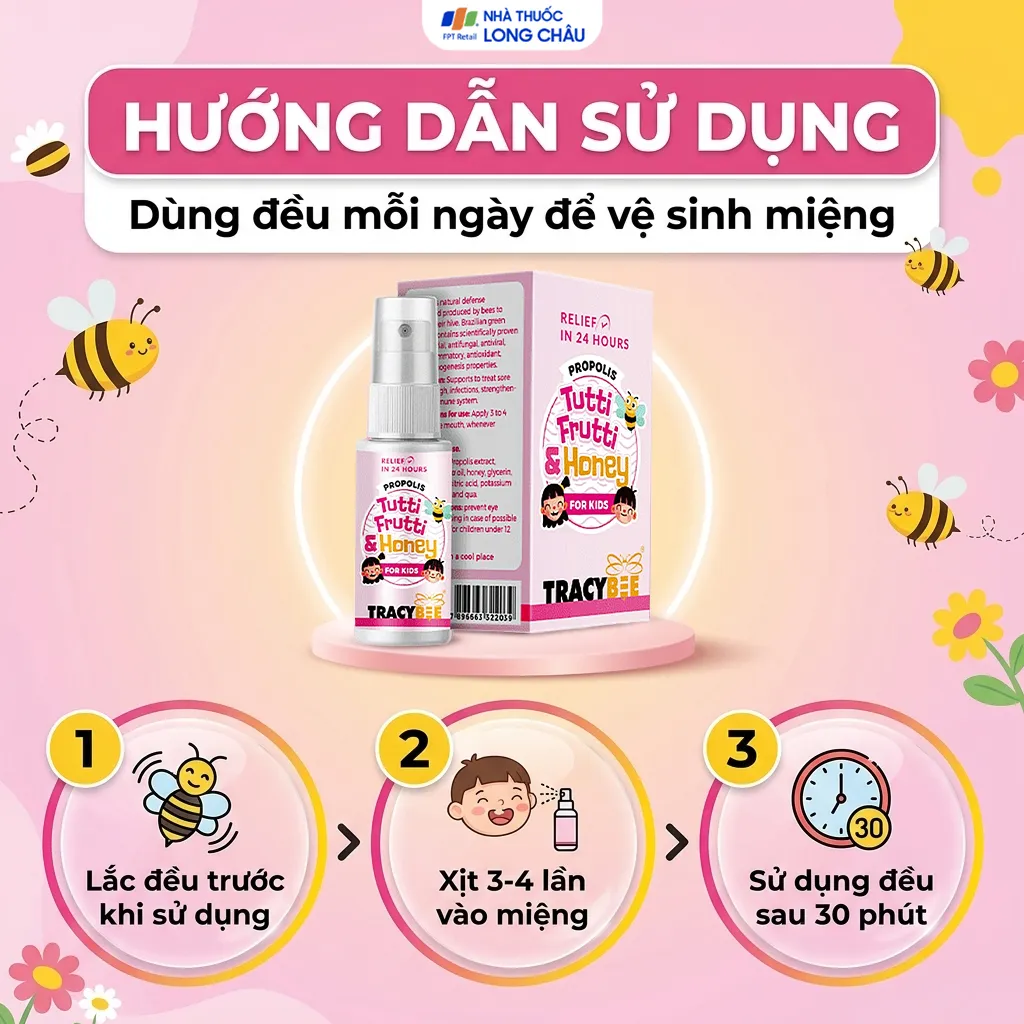 KEO ONG GIÚP GIẢM VIÊM HỌNG TRACYBEE PROPOLIS TUTTI FRUTTI HONEY FOR KIDS 30ML 5