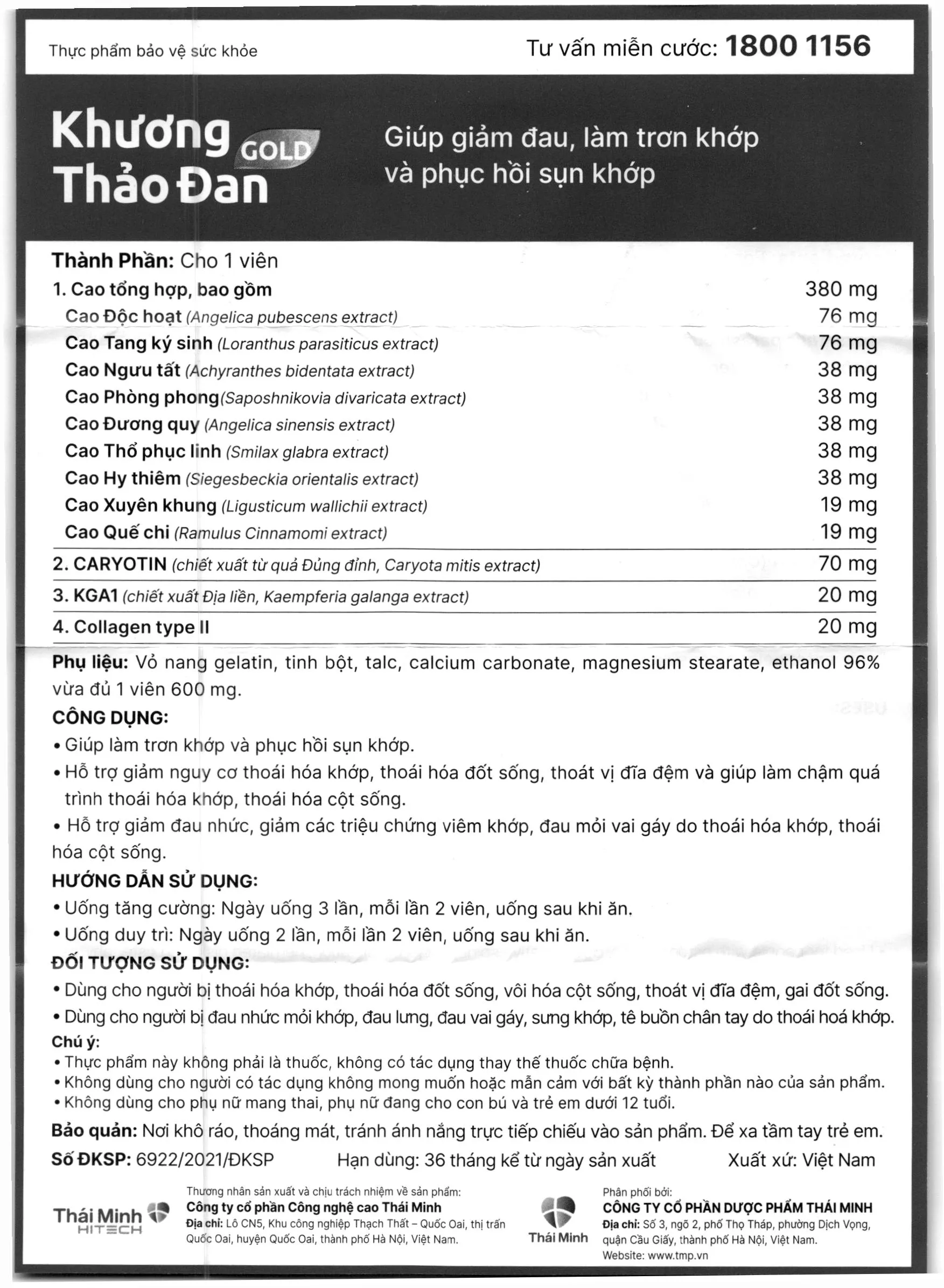 Khương Thảo Đan Gold giúp giảm triệu chứng thoái hóa khớp lọ 120 viên 16