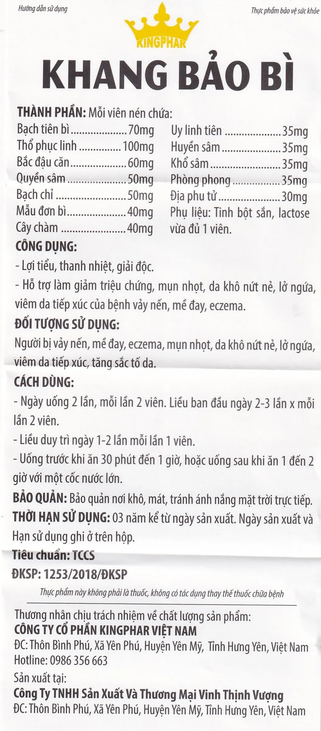 KHANG BẢO BÌ KINGPHAR 60V 15
