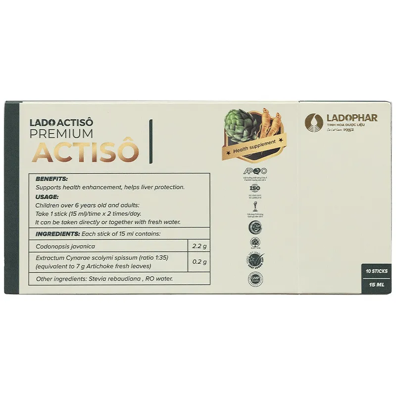 Lado Actisô Premium Actisô hỗ trợ bảo vệ gan hộp 10 gói x 15ml 3