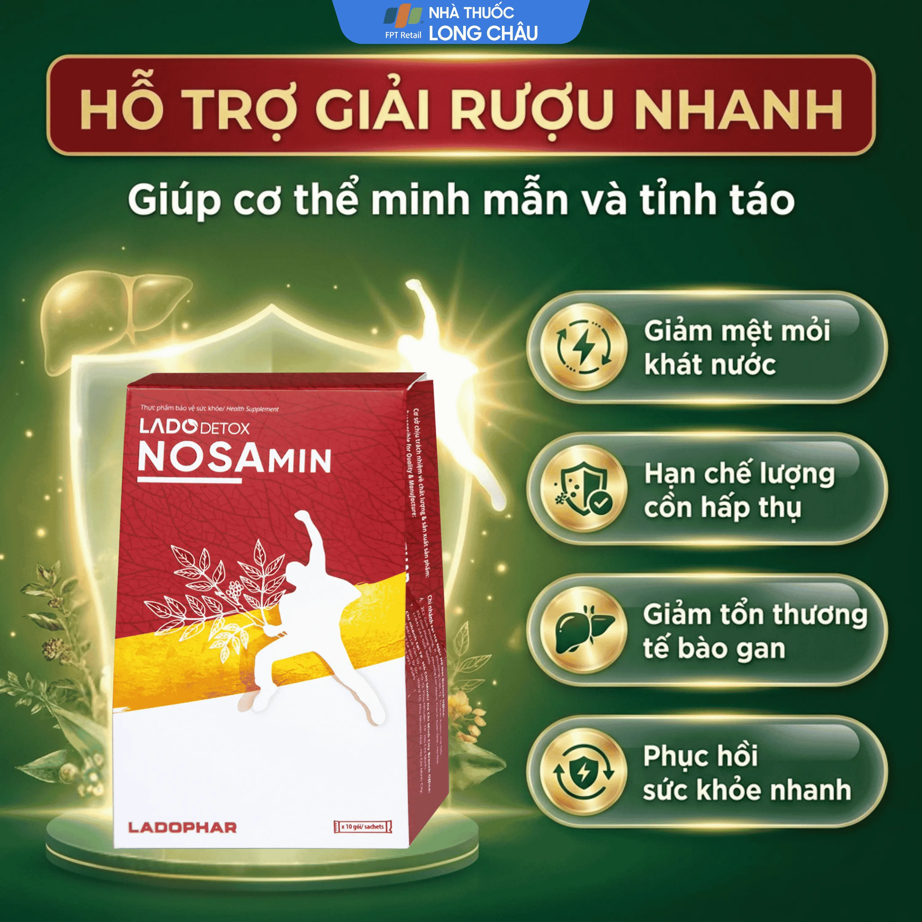 LADODETOX NOSAMIN 10 GÓI X 15ML - HỖ TRỢ GIẢI RƯỢU, BIA, BẢO VỆ TẾ BÀO GAN 2