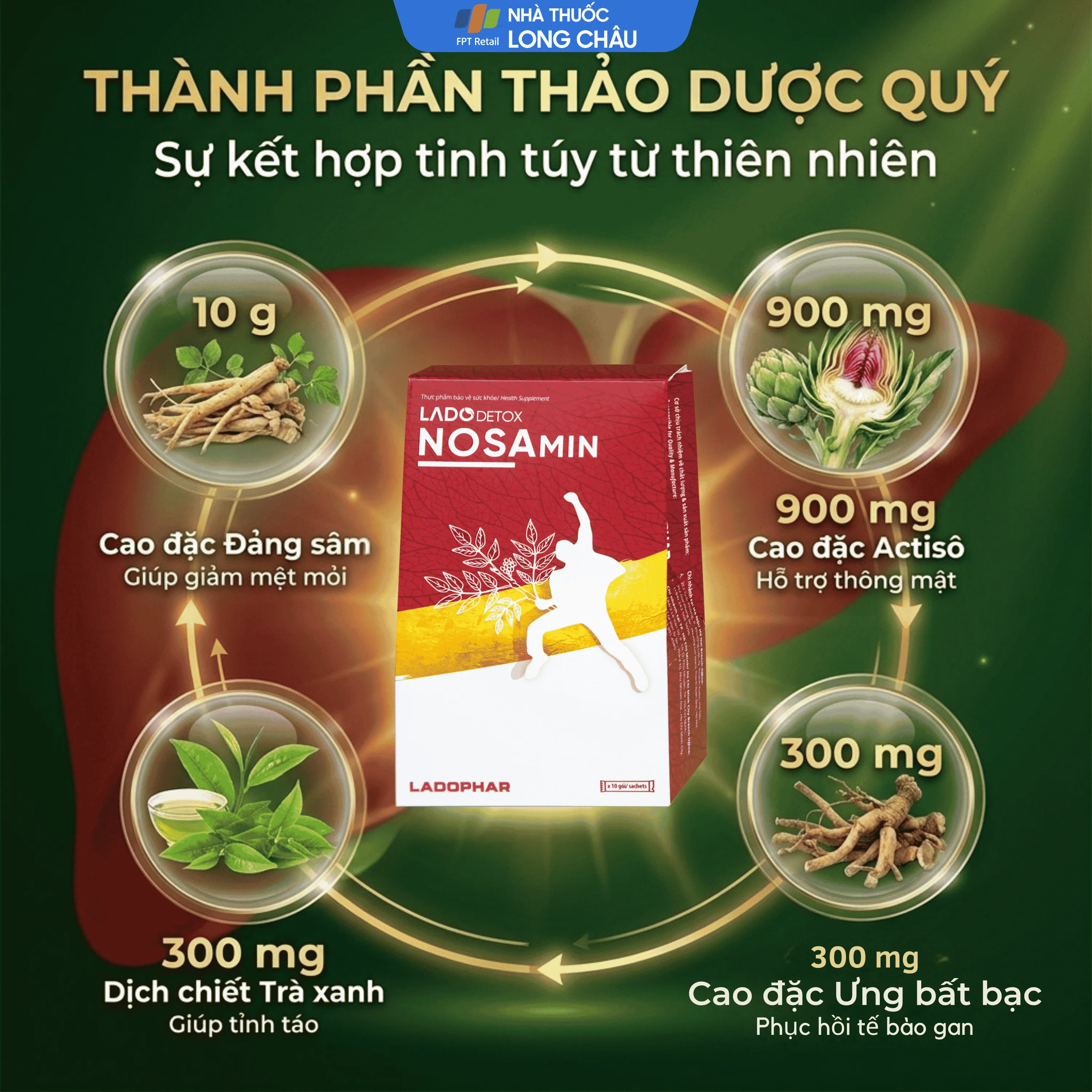 LADODETOX NOSAMIN 10 GÓI X 15ML - HỖ TRỢ GIẢI RƯỢU, BIA, BẢO VỆ TẾ BÀO GAN 3