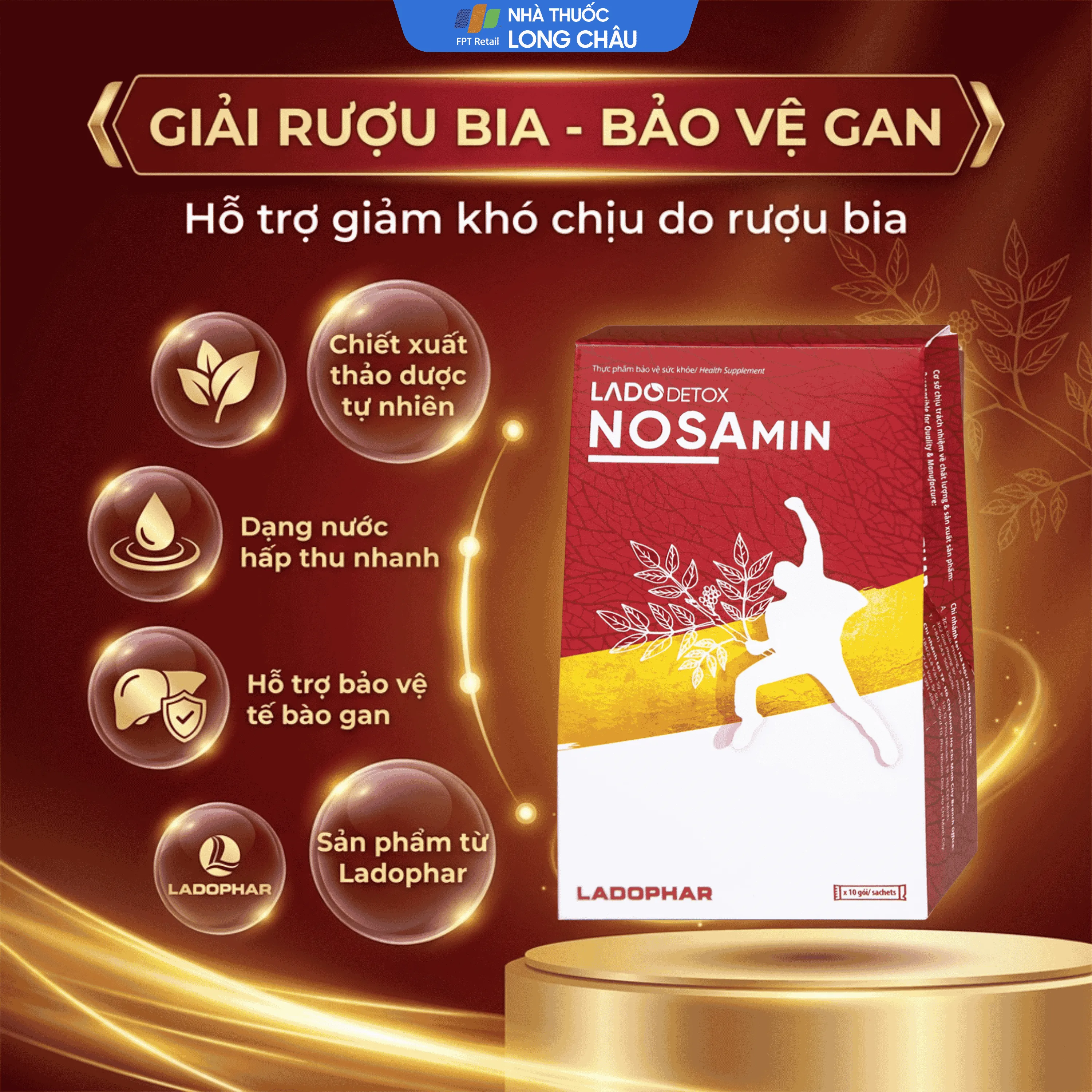 LADODETOX NOSAMIN 10 GÓI X 15ML - HỖ TRỢ GIẢI RƯỢU, BIA, BẢO VỆ TẾ BÀO GAN 4