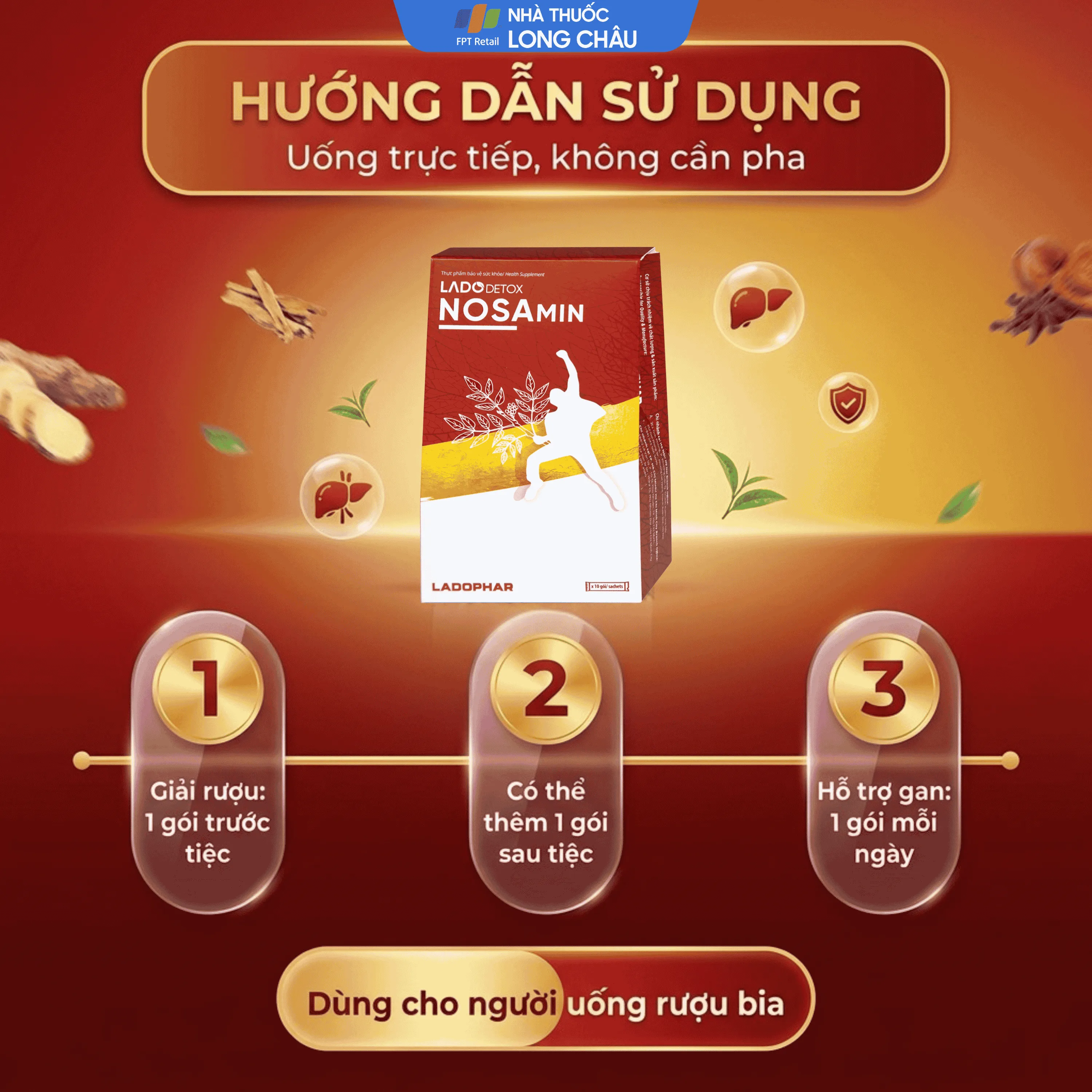 LADODETOX NOSAMIN 10 GÓI X 15ML - HỖ TRỢ GIẢI RƯỢU, BIA, BẢO VỆ TẾ BÀO GAN 5