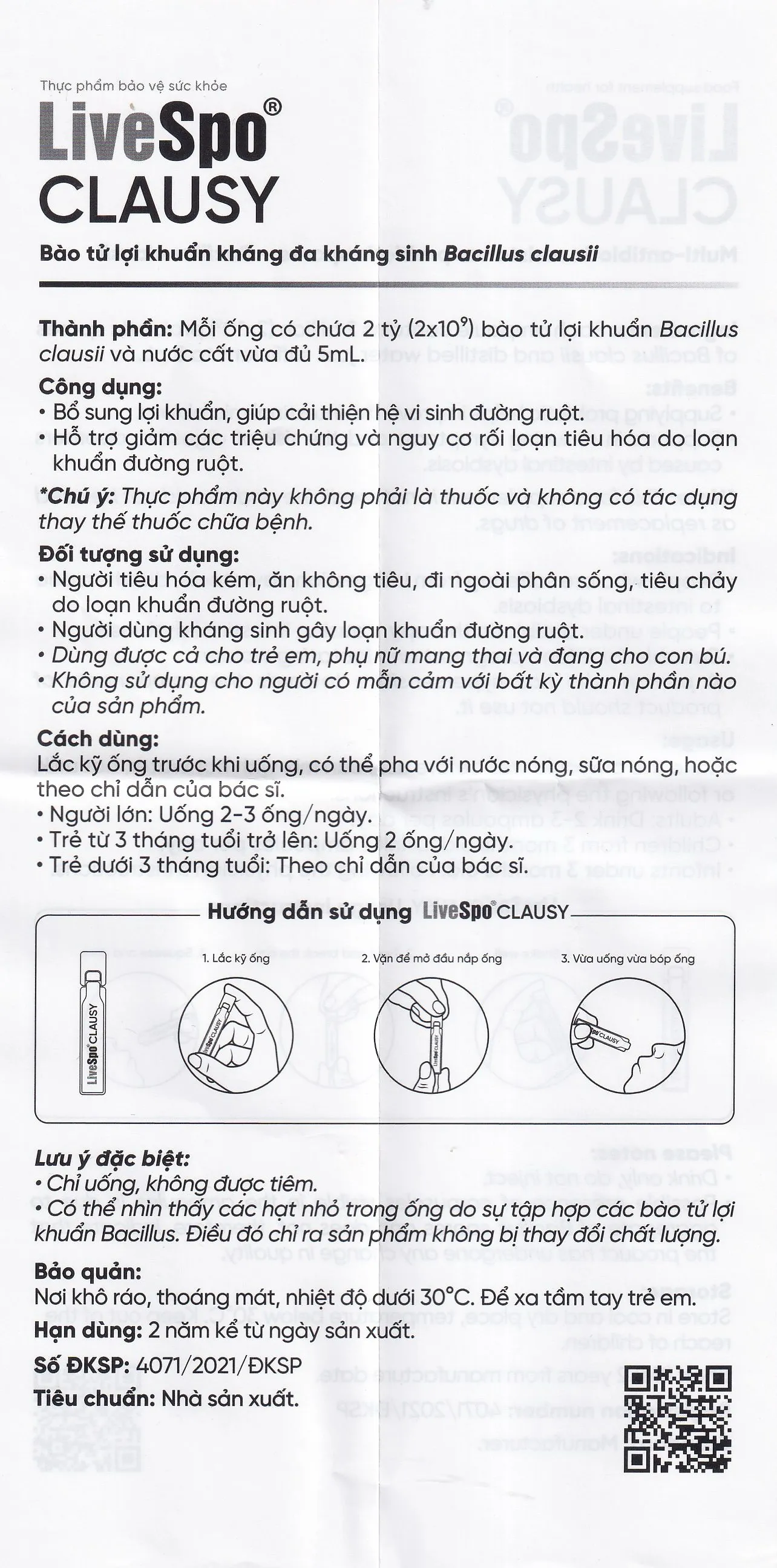 LIVESPO CLAUSY 25 ỐNG X 5ML - BÀO TỬ LỢI KHUẨN KHÁNG ĐA KHÁNG SINH 13