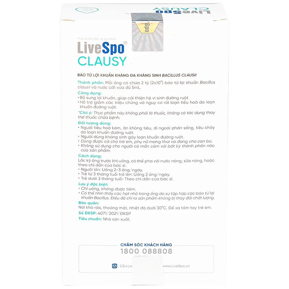 LIVESPO CLAUSY 25 ỐNG X 5ML - BÀO TỬ LỢI KHUẨN KHÁNG ĐA KHÁNG SINH 8