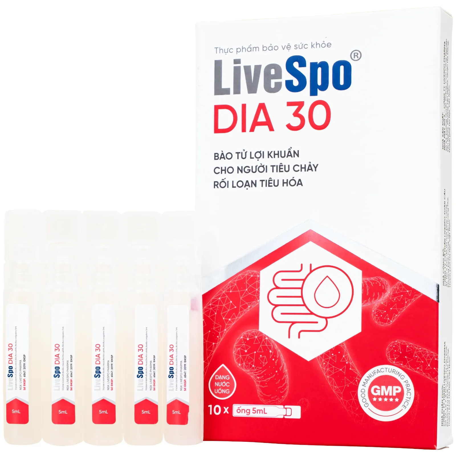 LIVESPO DIA 30 10 ỐNG X 5ML - BÀO TỬ LỢI KHUẨN CHO NGƯỜI TIÊU CHẢY, RỐI LOẠN TIÊU HÓA