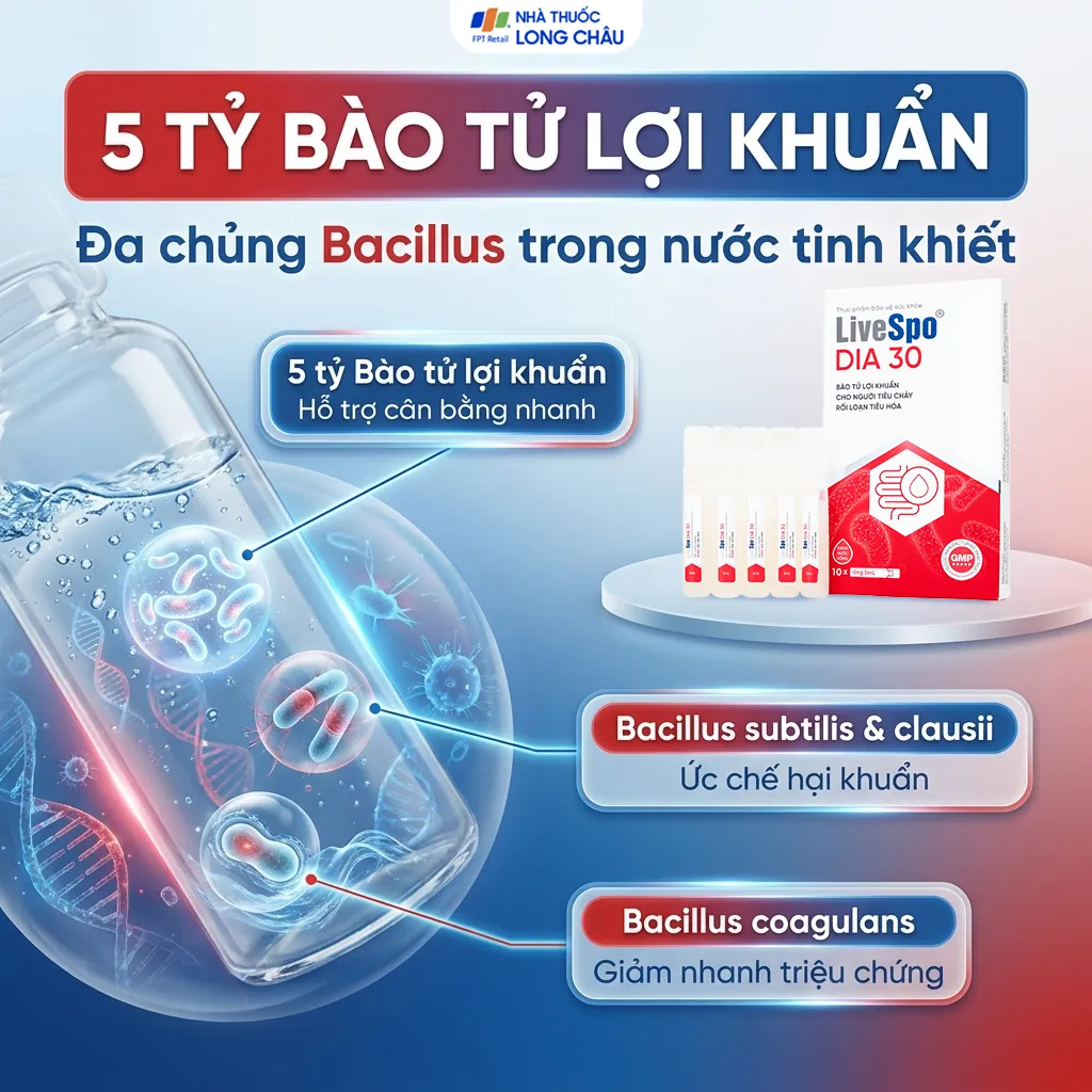 LIVESPO DIA 30 10 ỐNG X 5ML - BÀO TỬ LỢI KHUẨN CHO NGƯỜI TIÊU CHẢY, RỐI LOẠN TIÊU HÓA 3