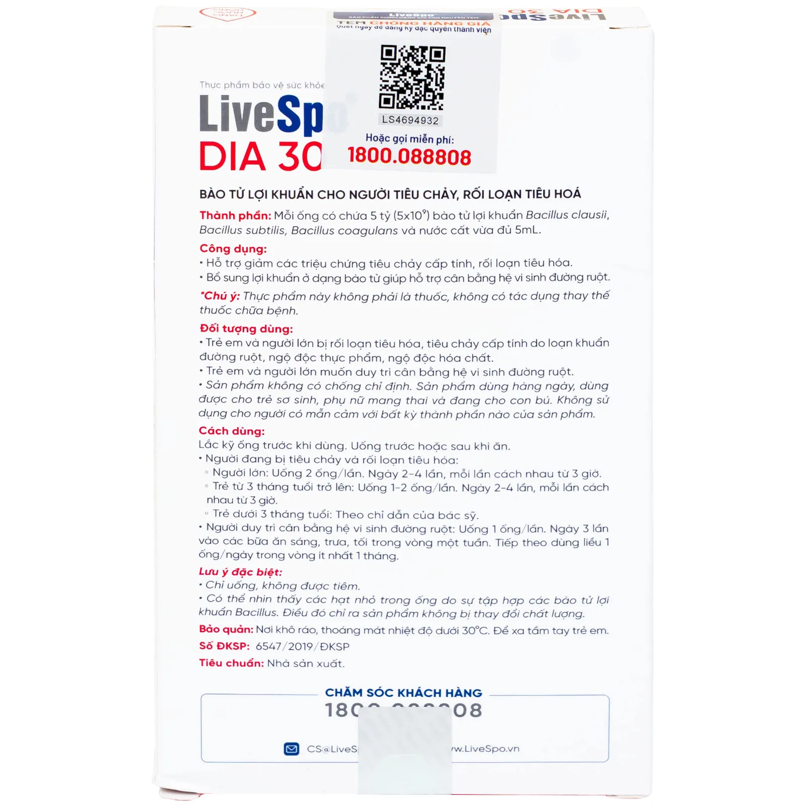 LIVESPO DIA 30 10 ỐNG X 5ML - BÀO TỬ LỢI KHUẨN CHO NGƯỜI TIÊU CHẢY, RỐI LOẠN TIÊU HÓA 9