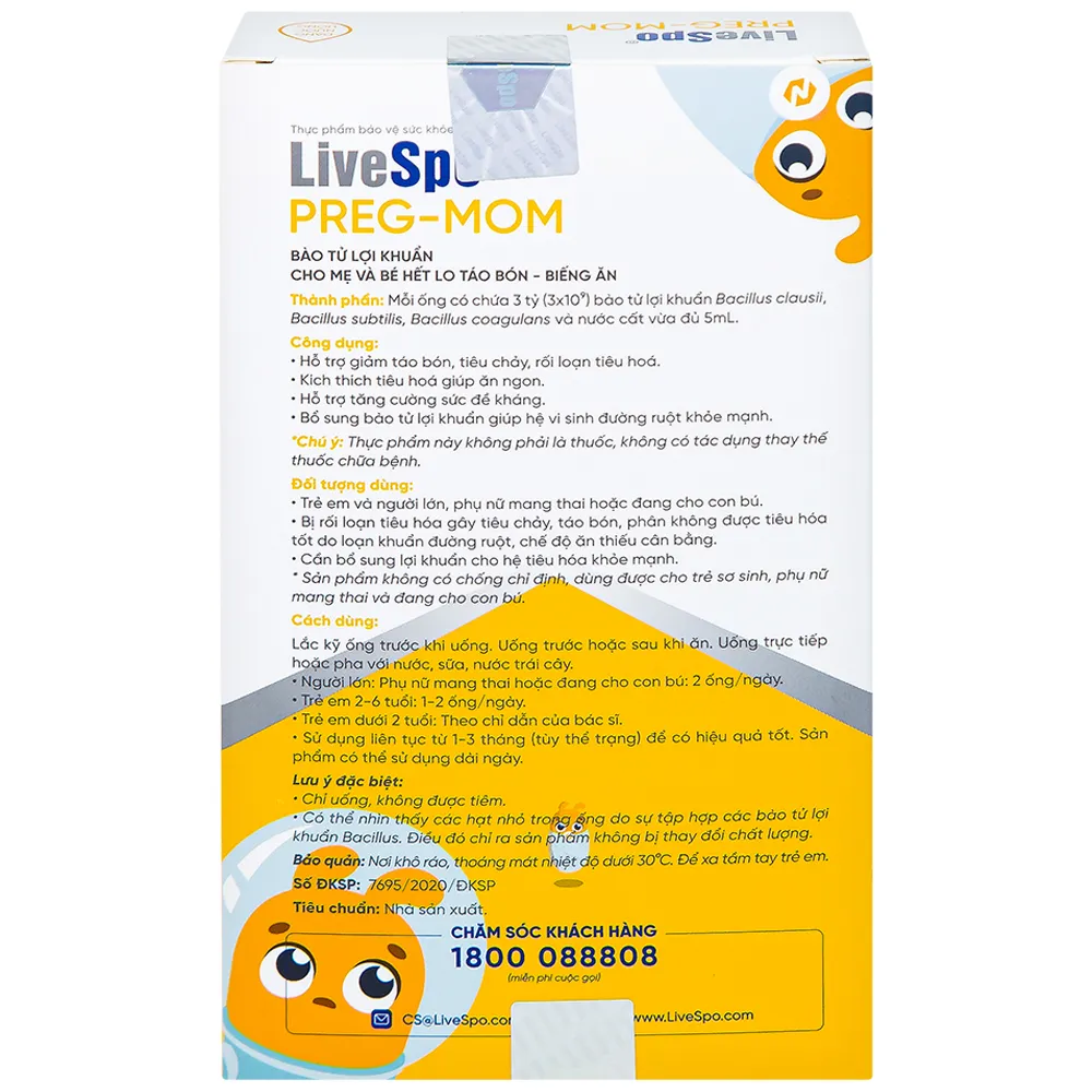 LIVESPO PREG-MOM 20 ỐNG X 5ML - BÀO TỬ LỢI KHUẨN CHO MẸ VÀ BÉ 9