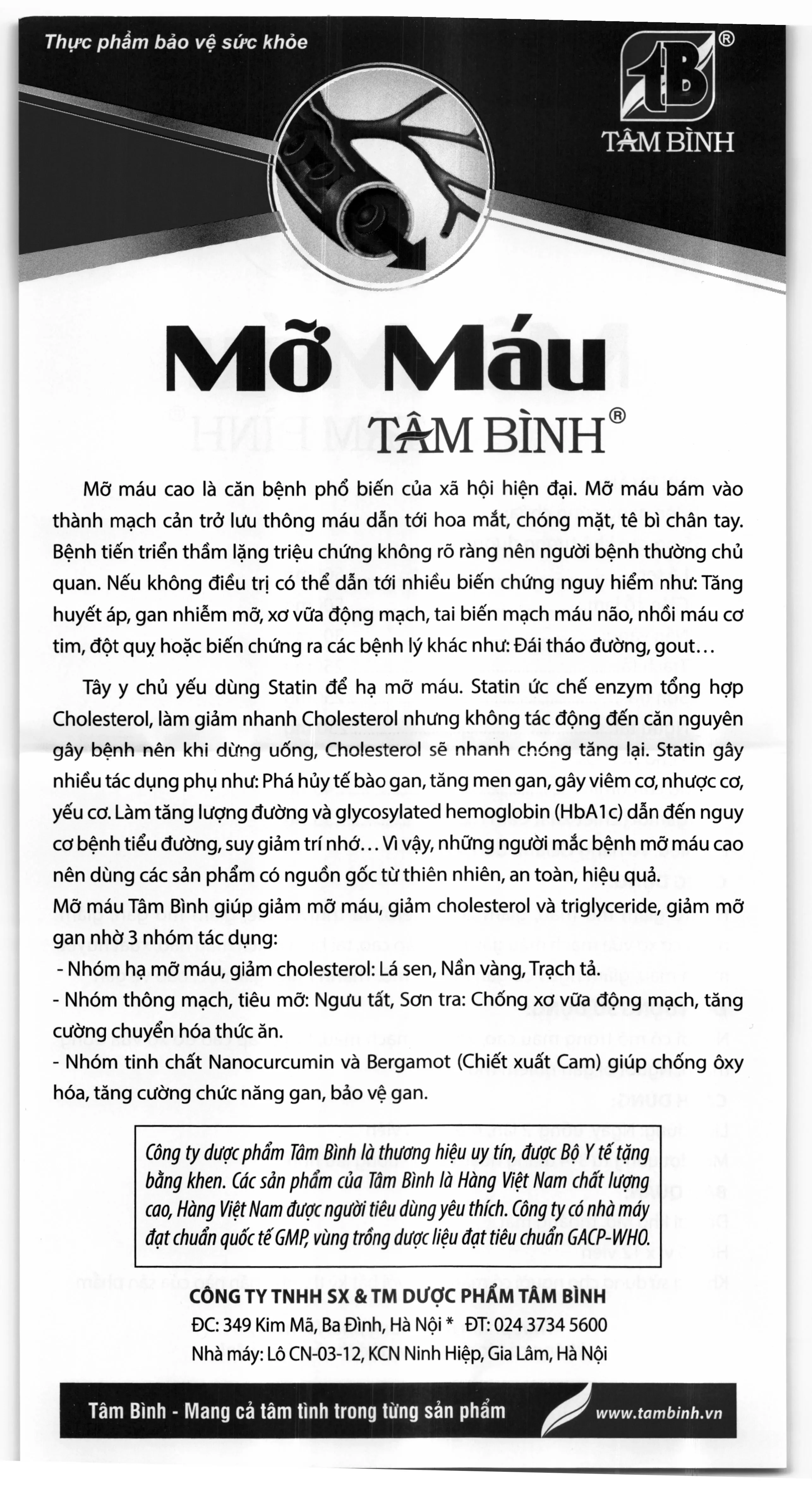 Mỡ máu Tâm Bình (hộp 60 viên) hỗ trợ giảm mỡ máu, mỡ gan, xơ vữa động mạch 7