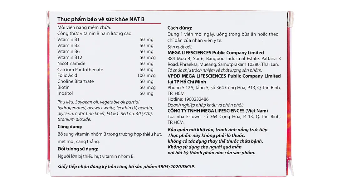 Mega We Care Nat B bổ sung vitamin nhóm B hộp 30 viên 4