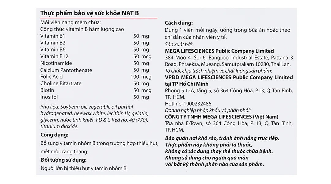 Mega We Care Nat B bổ sung vitamin nhóm B hộp 30 viên 6