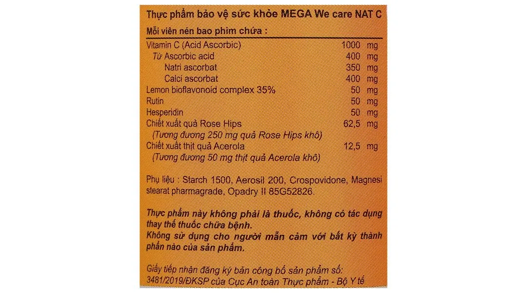 Mega We Care Nat C hỗ trợ tăng cường sức đề kháng lọ 30 viên 7
