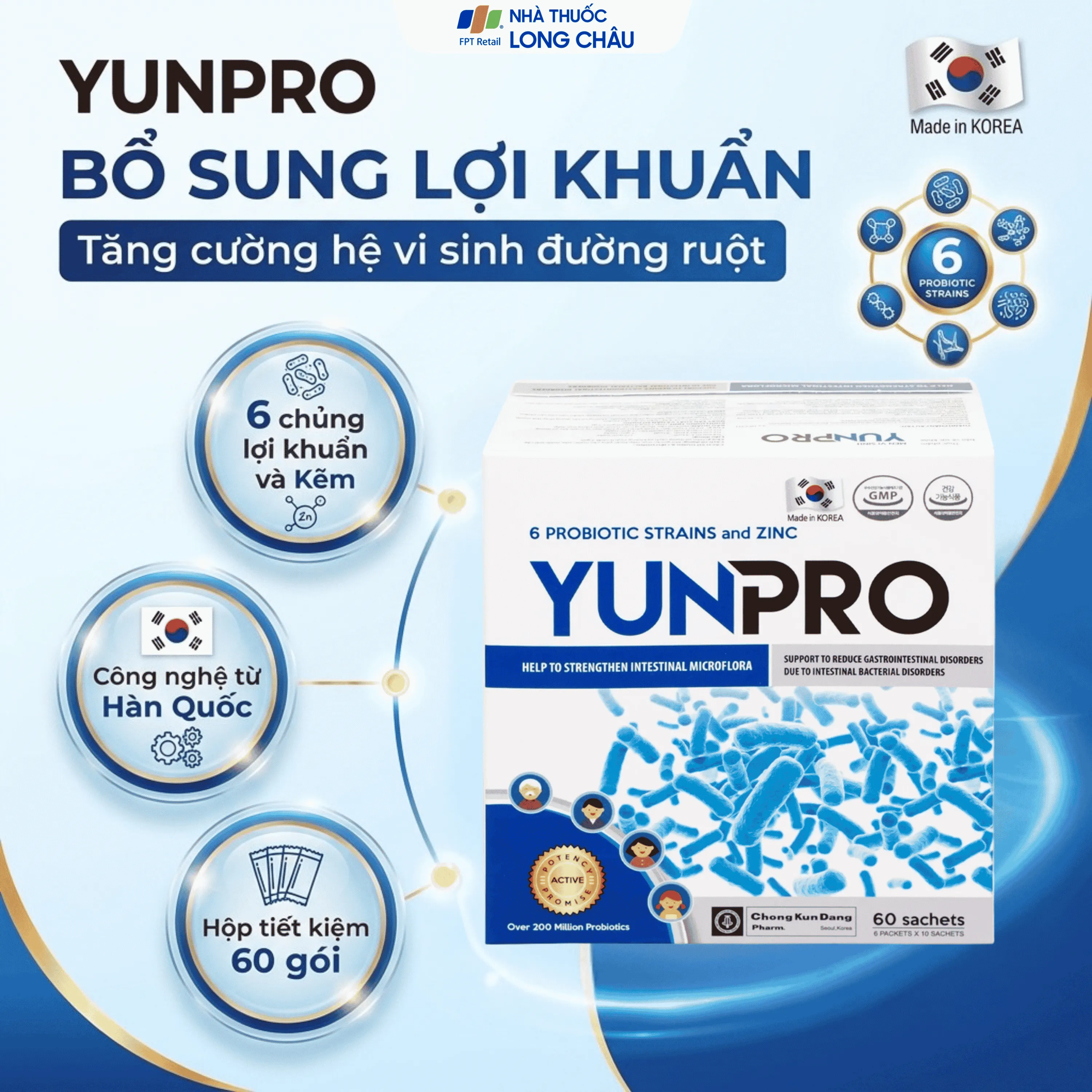 MEN VI SINH BỔ SUNG LỢI KHUẨN YUNPRO 60 GÓI 2