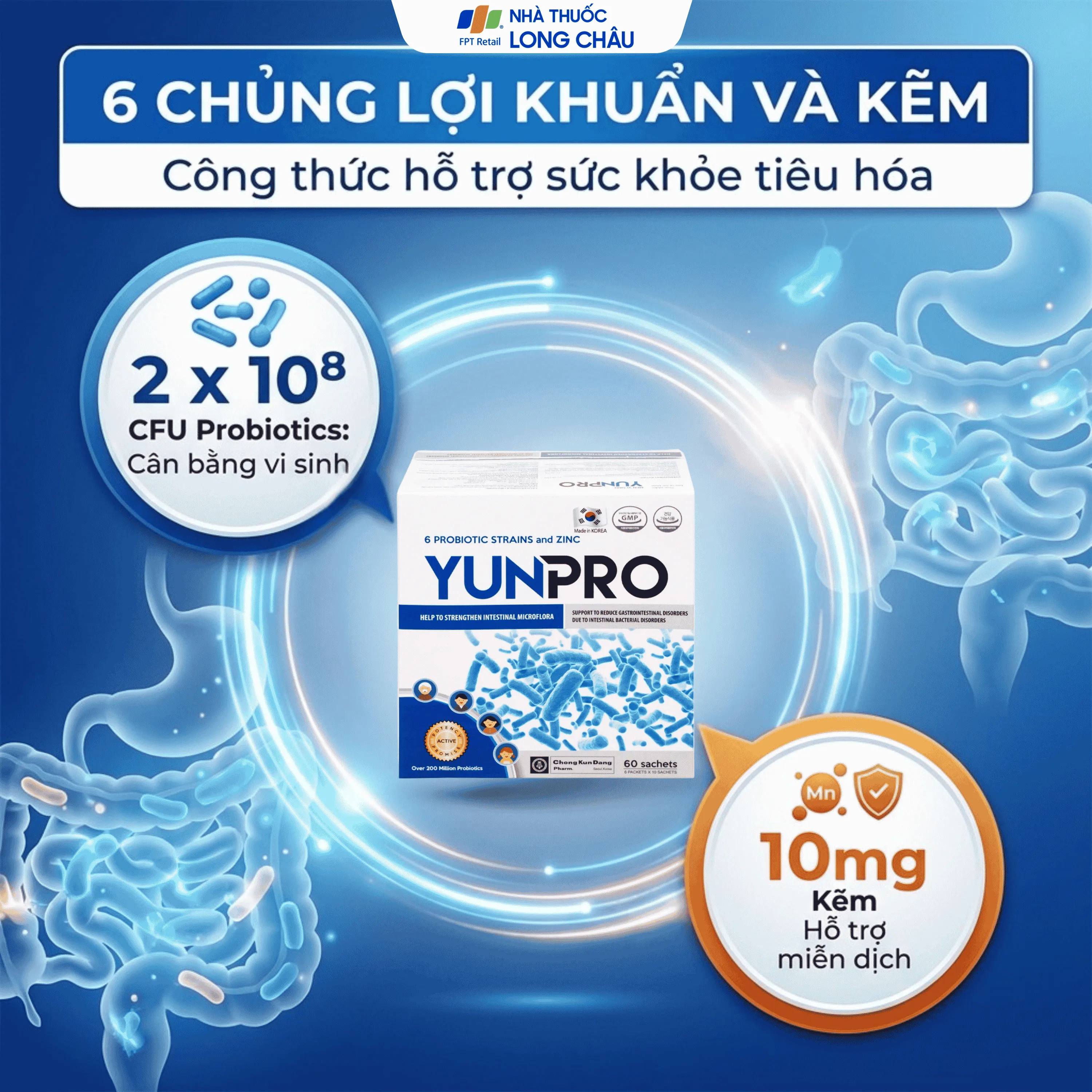 MEN VI SINH BỔ SUNG LỢI KHUẨN YUNPRO 60 GÓI 3