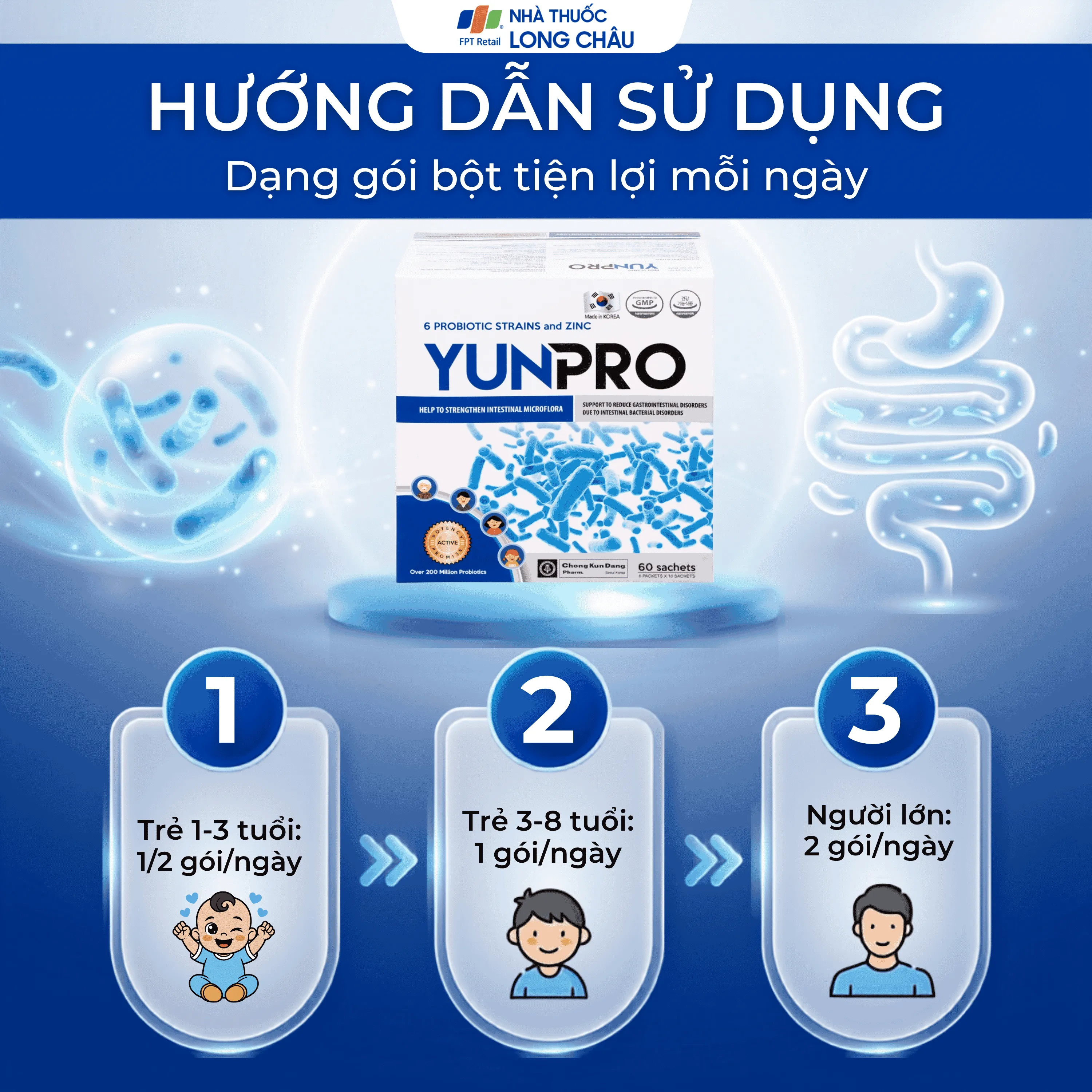 MEN VI SINH BỔ SUNG LỢI KHUẨN YUNPRO 60 GÓI 5