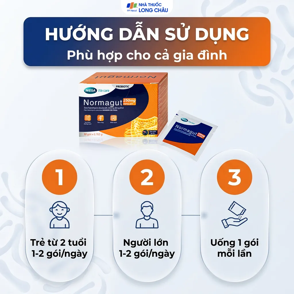 MEN VI SINH HỖ TRỢ BẢO VỆ ĐƯỜNG RUỘT KHỎE MẠNH NORMAGUT SACHET MEGA 30 GÓI 5