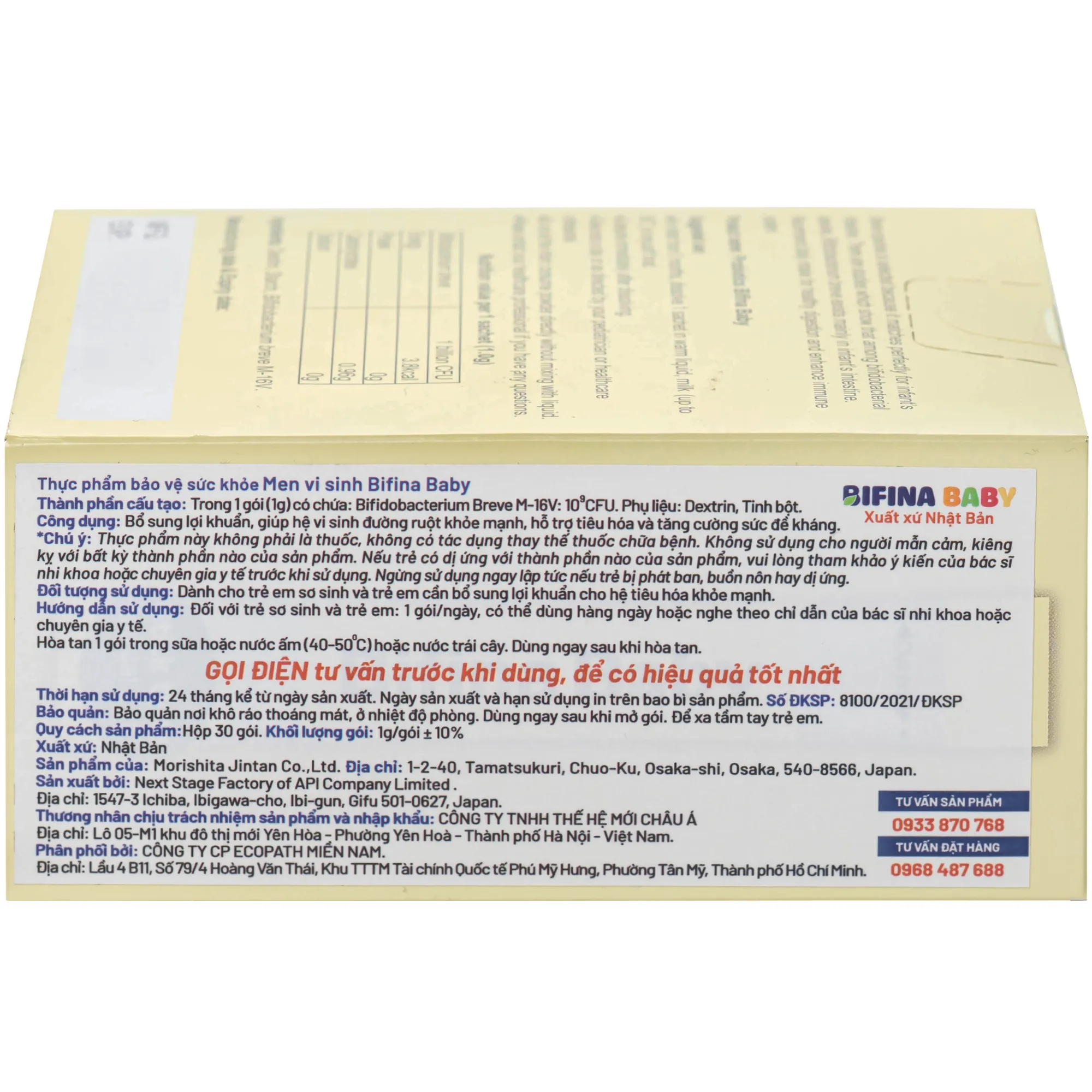MEN VI SINH PROBIOTICS BIFINA BABY 30 GÓI 9