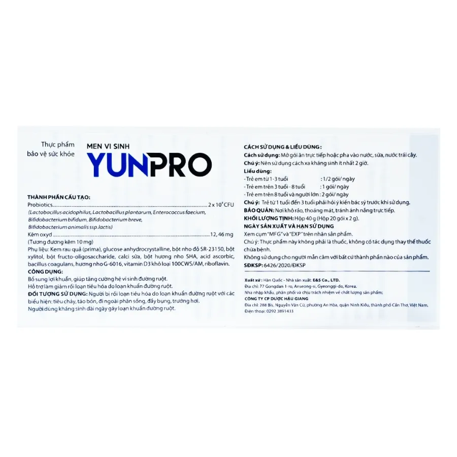 Men vi sinh Yunpro 2g DHG Pharma cân bằng hệ vi sinh đường ruột, giảm rối loạn tiêu hóa (20 gói) 4