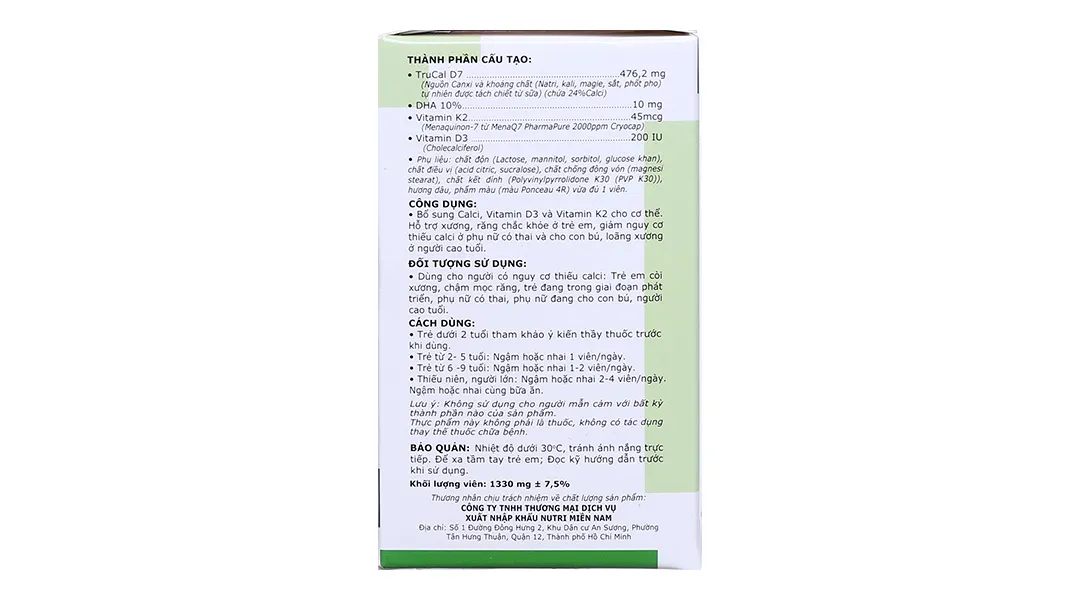 Mequib 2 hỗ trợ xương, răng chắc khỏe, giảm nguy cơ thiếu canxi lọ 20 viên 4