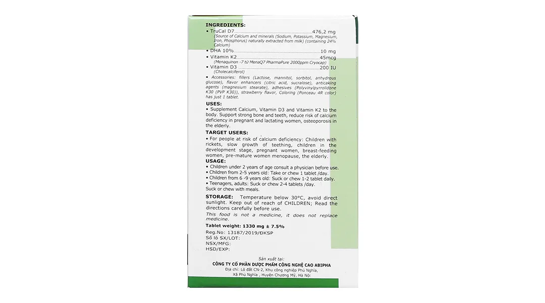 Mequib 2 hỗ trợ xương, răng chắc khỏe, giảm nguy cơ thiếu canxi lọ 20 viên 5