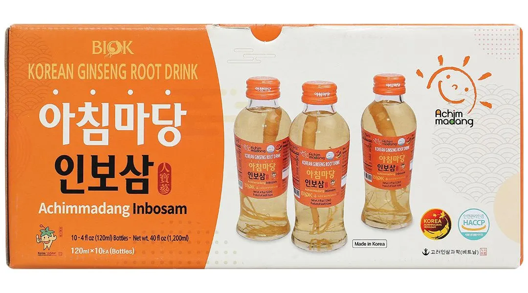 Nước sâm củ Hàn Quốc Achimmadang BIOK Korea Ginseng Root Drink hộp 10 chai x 120ml 4