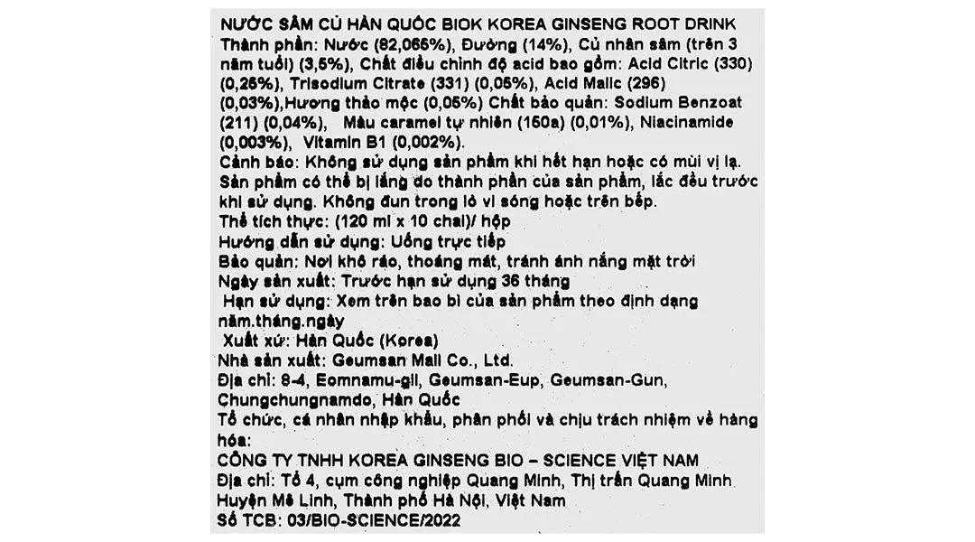Nước sâm củ Hàn Quốc Achimmadang BIOK Korea Ginseng Root Drink hộp 10 chai x 120ml 7
