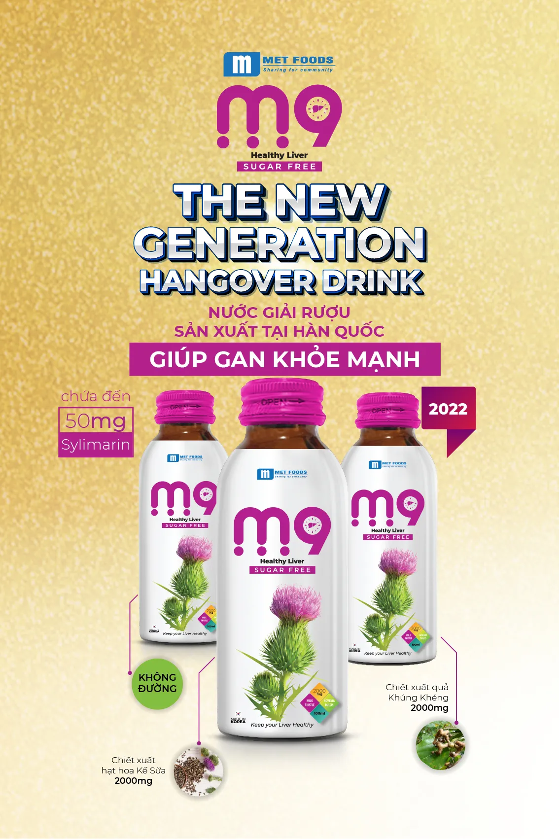 Nước uống bảo vệ gan Met Foods M9 giải độc và phục hồi gan (Hộp 10 chai x 100ml) 2