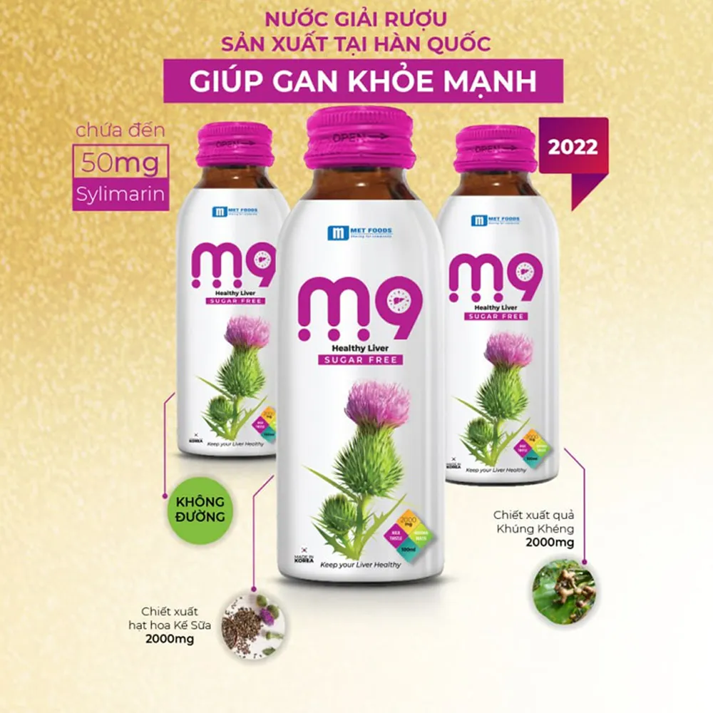 Nước uống bảo vệ gan Met Foods M9 giải độc và phục hồi gan (Hộp 10 chai x 100ml) 3