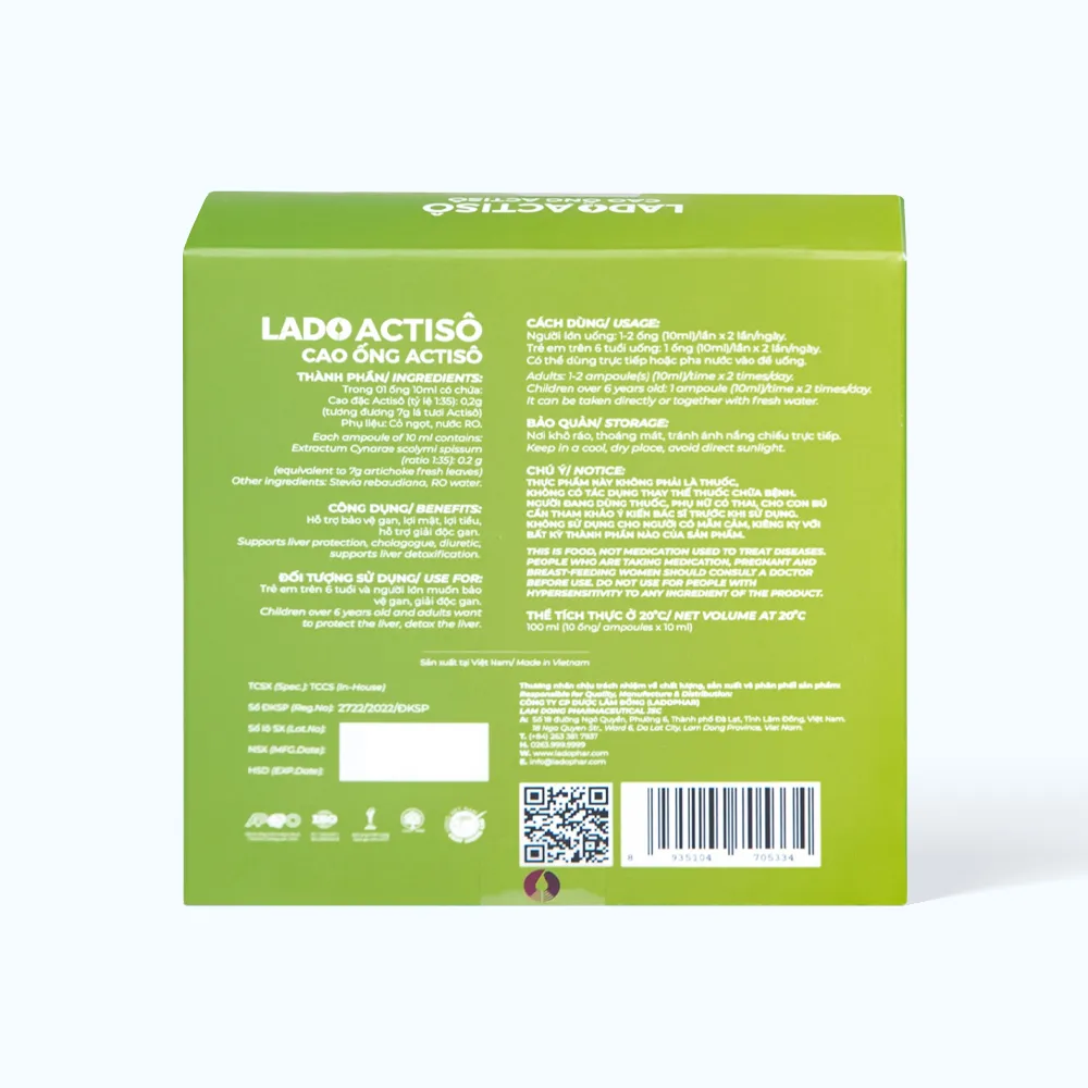 Nước uống Ladophar Lado Actiso (Hộp 10 ống) giúp bảo vệ và giải độc gan 3