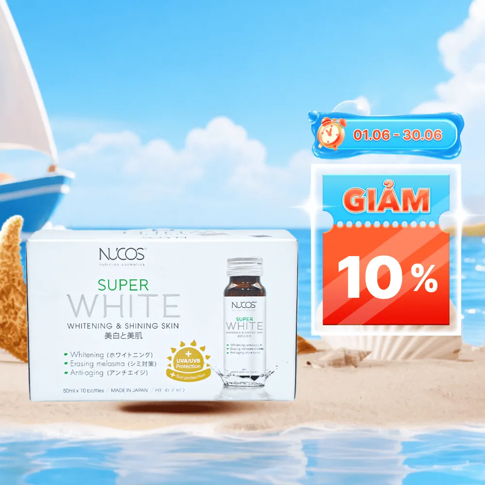 Nước uống Nucos Super White (Hộp 10 chai) giúp làm sáng da và giảm nám