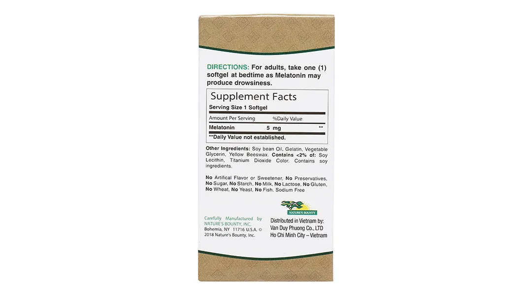 Nature's Bounty Melatonin 5mg hỗ trợ giúp ngủ sâu giấc, điều hòa giấc ngủ hộp 60 viên 3