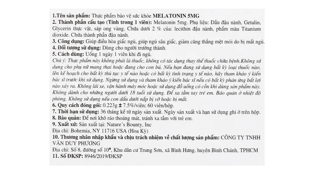 Nature's Bounty Melatonin 5mg hỗ trợ giúp ngủ sâu giấc, điều hòa giấc ngủ hộp 60 viên 7