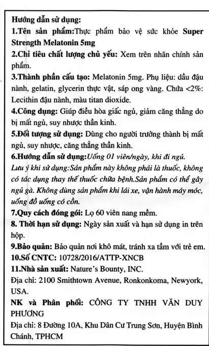 Nature's Bounty Melatonin 5mg hỗ trợ giúp ngủ sâu giấc, điều hòa giấc ngủ hộp 60 viên 9