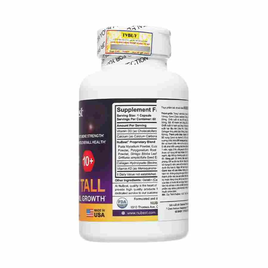 NuBest Tall 10+ hỗ trợ phát triển chiều cao cho trẻ (Chai 60 viên) 4