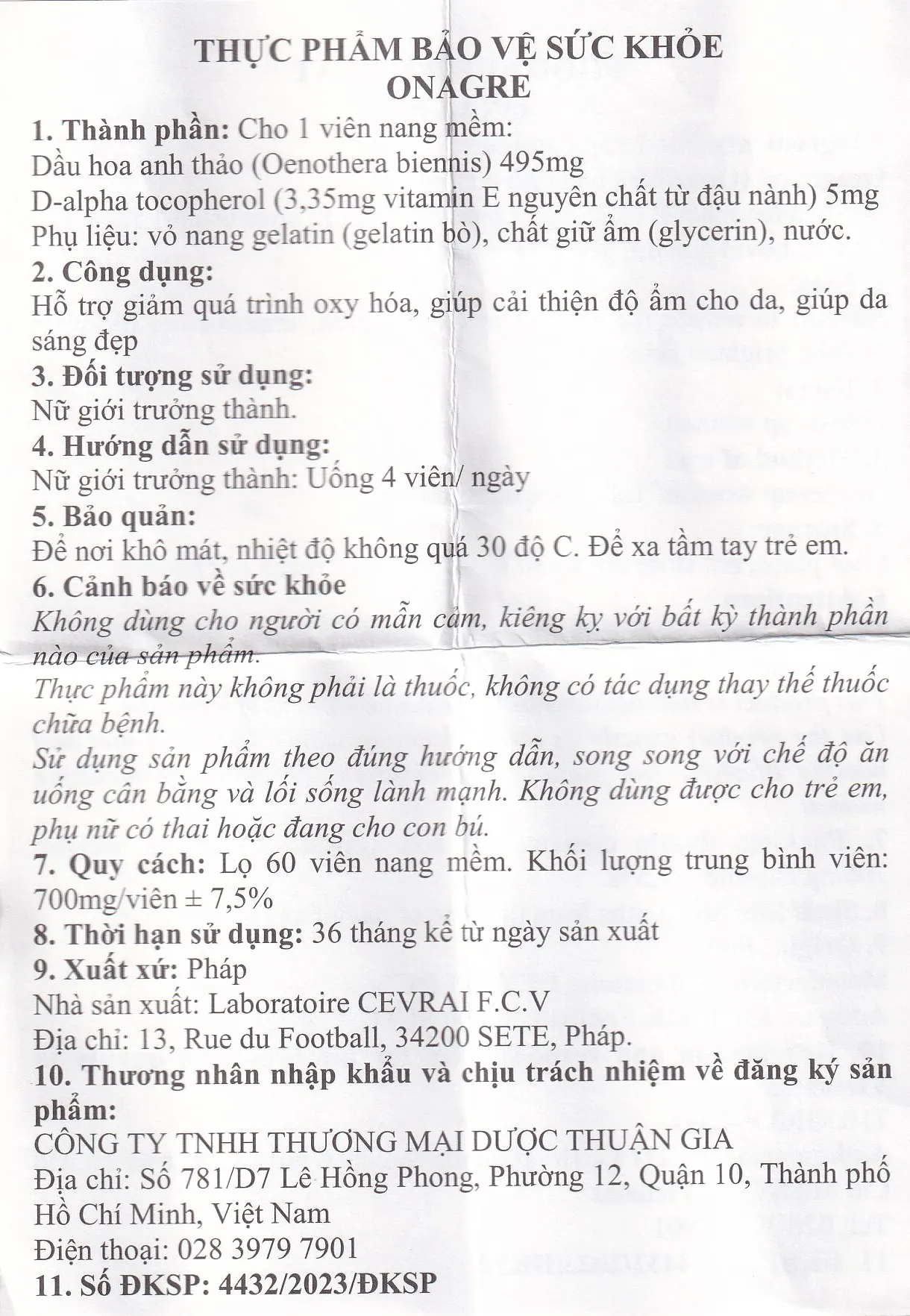 ONAGRE CEVRAI 60V 12