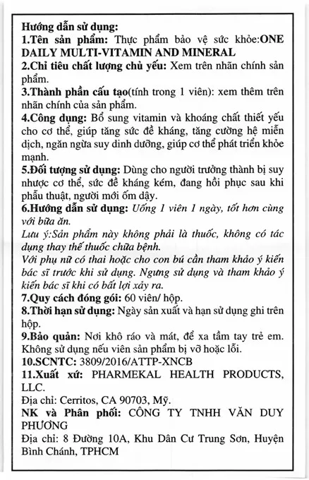 One Daily Multivitamin Pharmekal lọ 60 viên 7