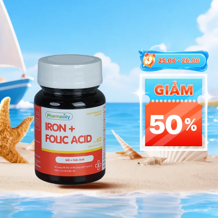Pharmacity IRON + Folic Acid Pharmacity 60 viên hỗ trợ thiếu máu, bổ sung sắt