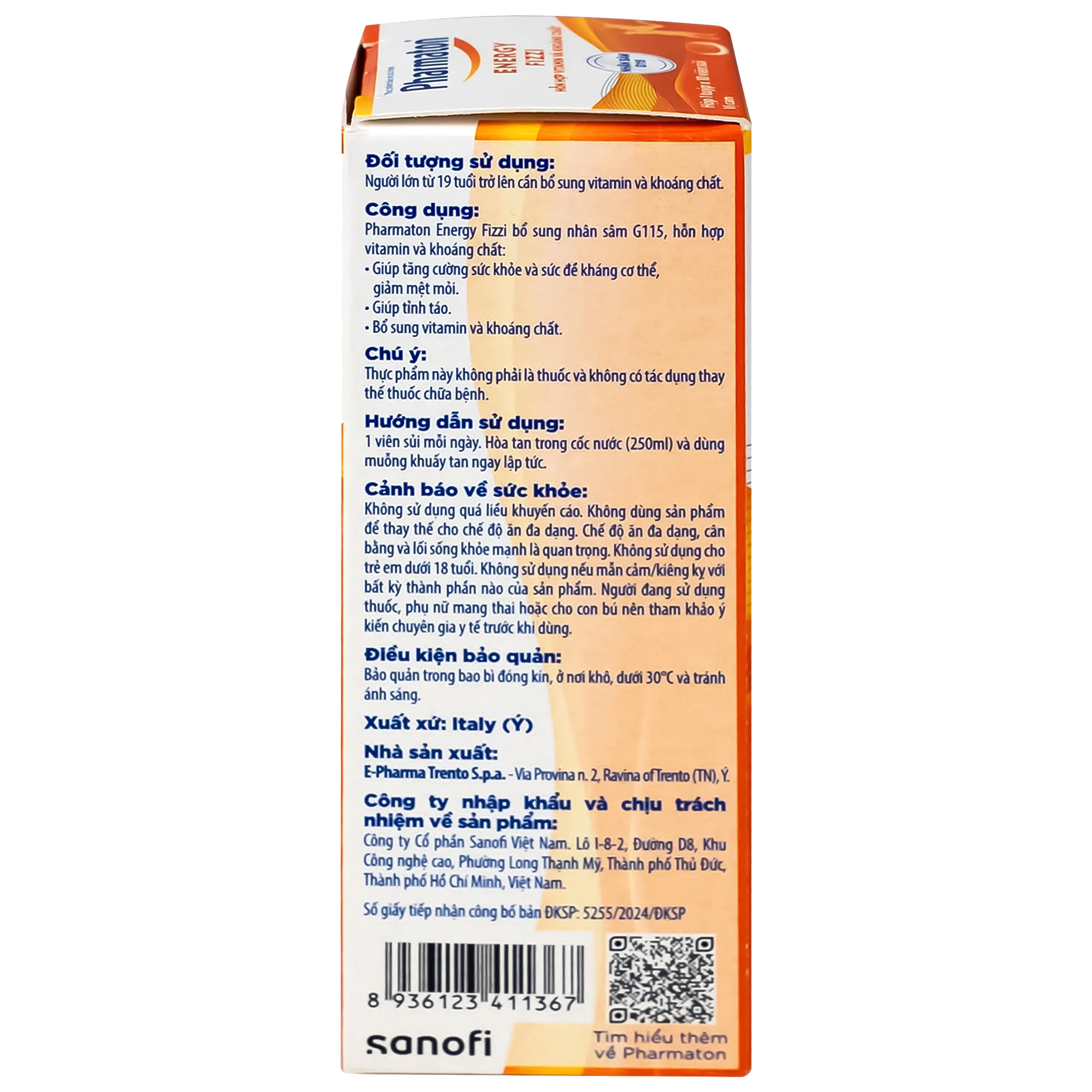 PHARMATON ENERGY FIZZI SANOFI 10V 5