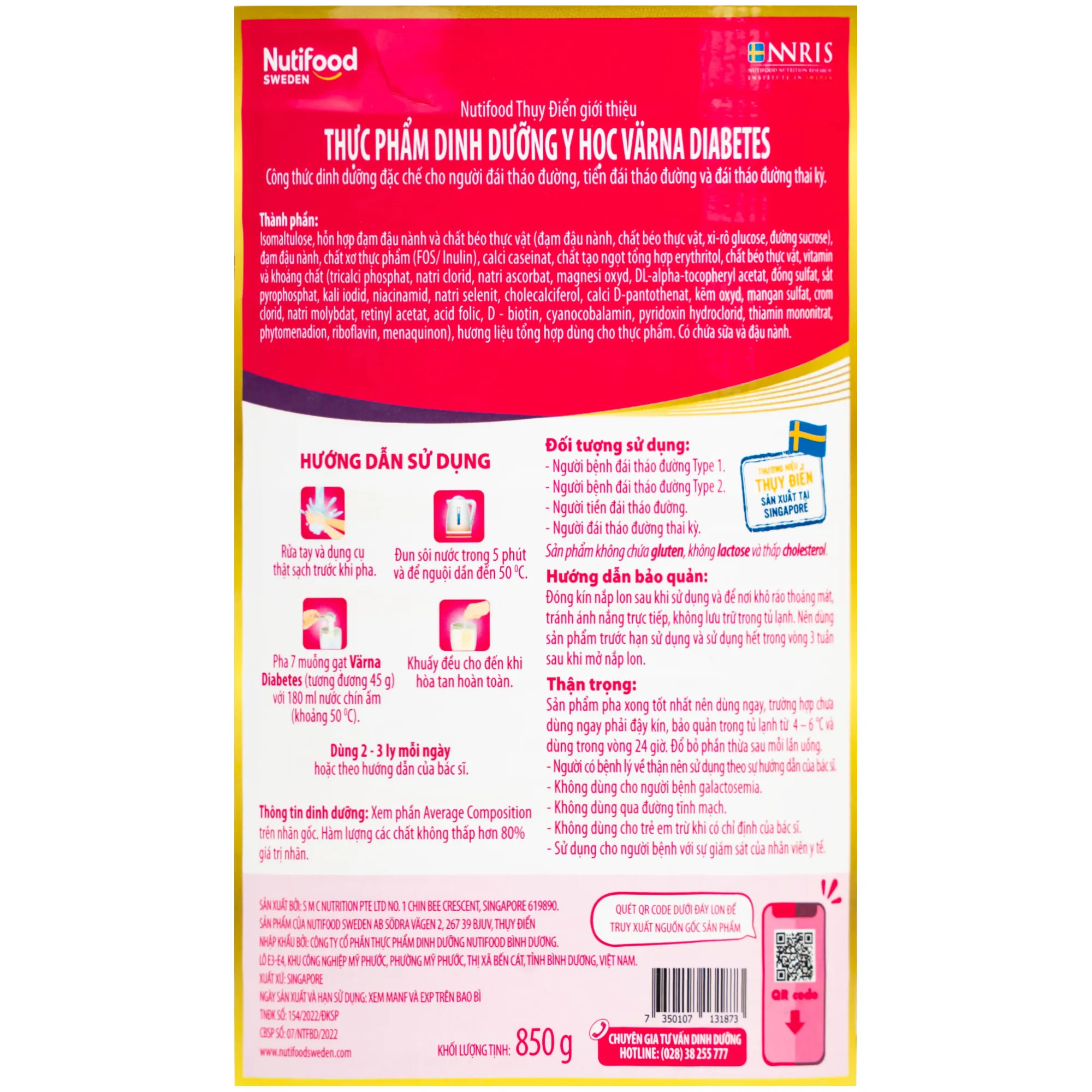 SỮA ỔN ĐỊNH ĐƯỜNG HUYẾT NUTIFOOD VARNA DIABETES 850G 7