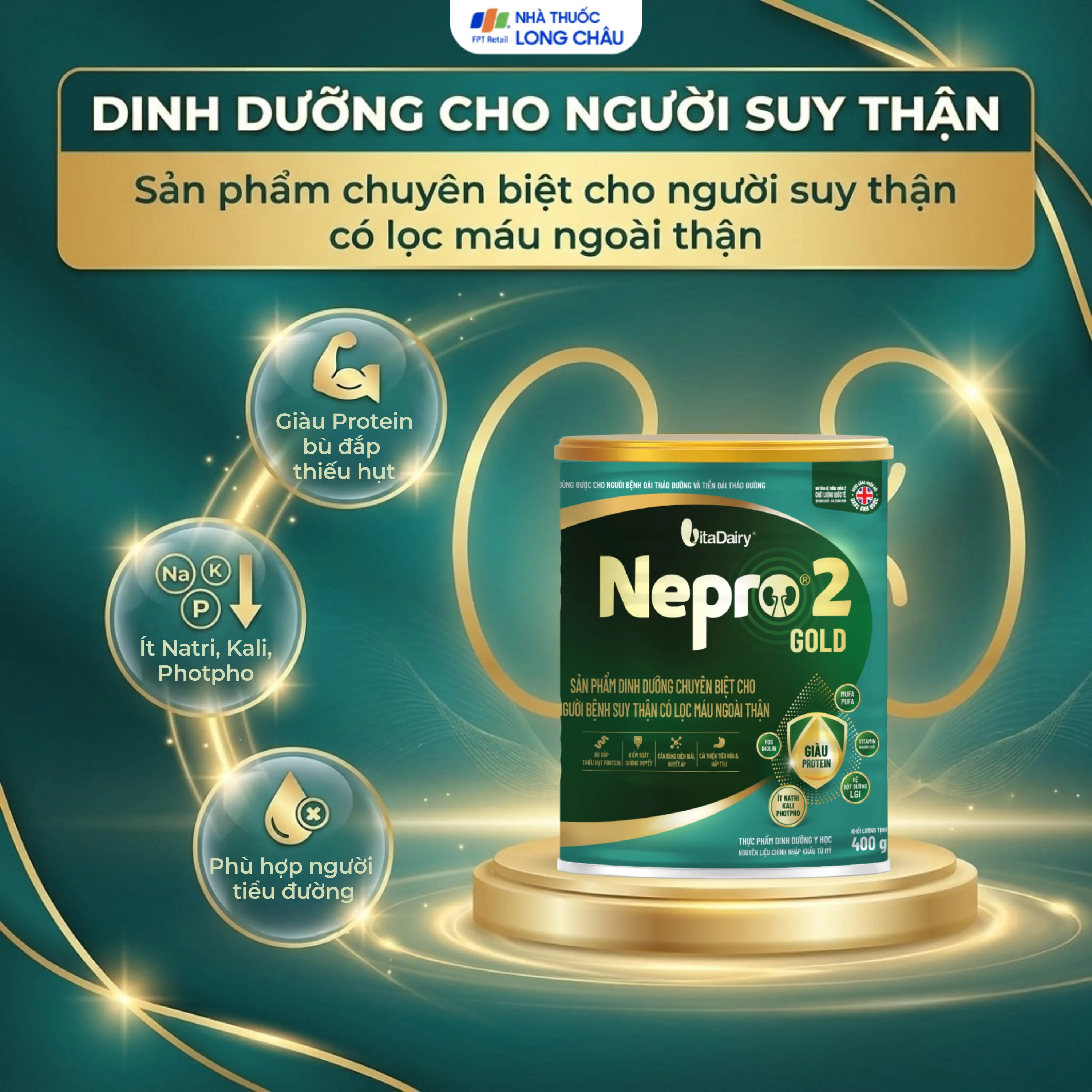 SỮA BỔ SUNG DINH DƯỠNG CHO NGƯỜI BỆNH SUY THẬN NEPRO 2 GOLD VITADAIRY 400G 2