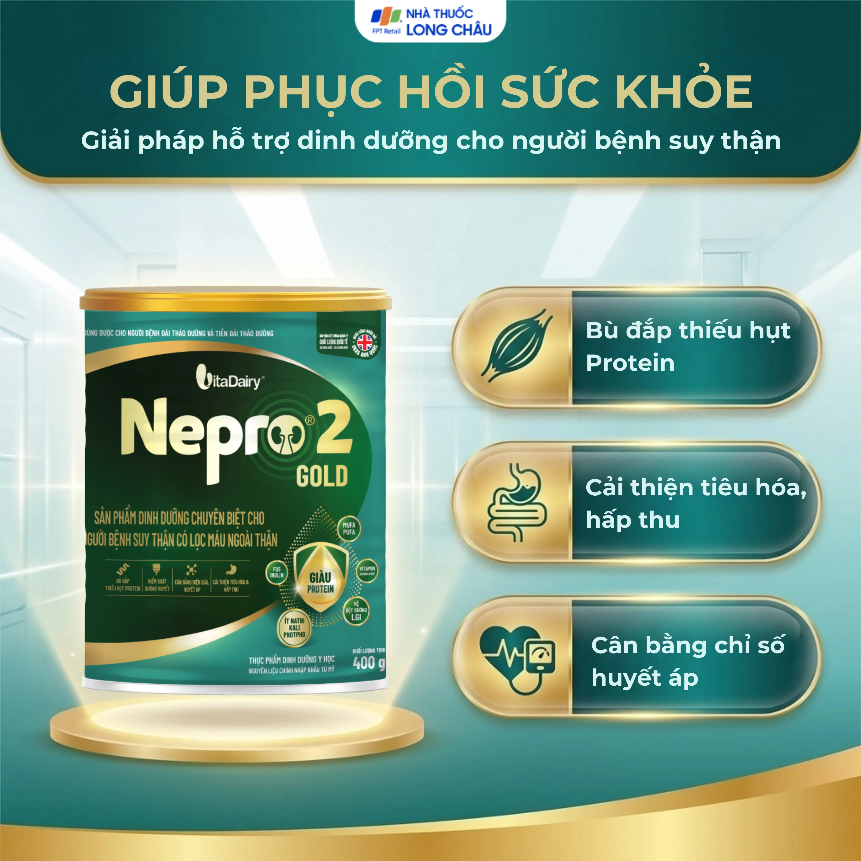 SỮA BỔ SUNG DINH DƯỠNG CHO NGƯỜI BỆNH SUY THẬN NEPRO 2 GOLD VITADAIRY 400G 3
